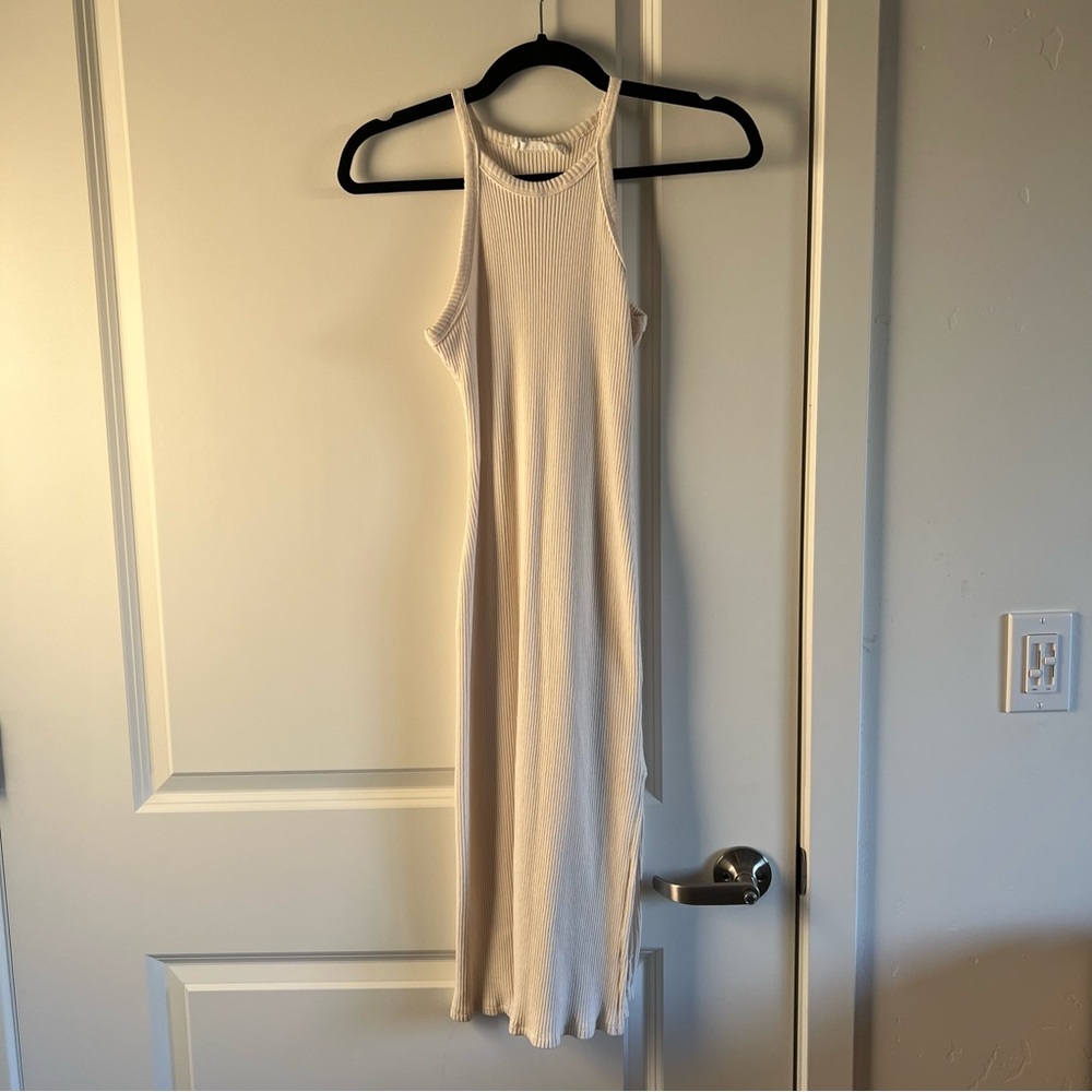 Lush Cream Ribbed Midi Dress